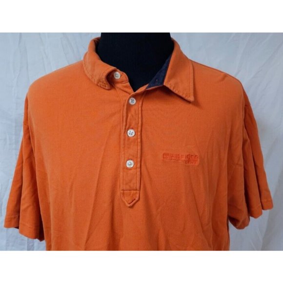 Vtg Tommy Jeans Hilfiger Denim XXL Orange Short Sleeve Embroidered Polo Shirt - Picture 2 of 10